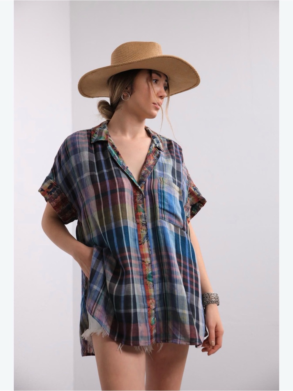 Anthropologie Pilcro two print  Multicolor Plaid Button-Down Shirt size large